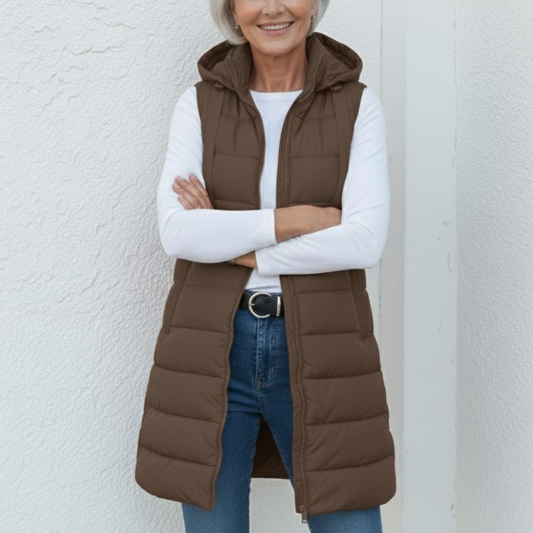 Clíodhna - Casual Sleeveless Hood Long Puffer Vest