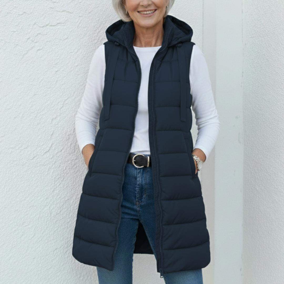 Clíodhna - Casual Sleeveless Hood Long Puffer Vest