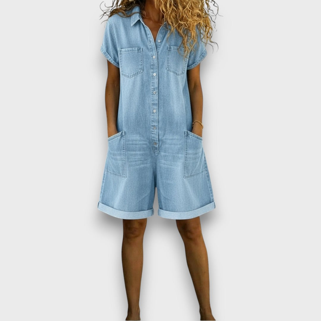 Áine - Vintage Short Jumpsuit in Cotton with Denim Look