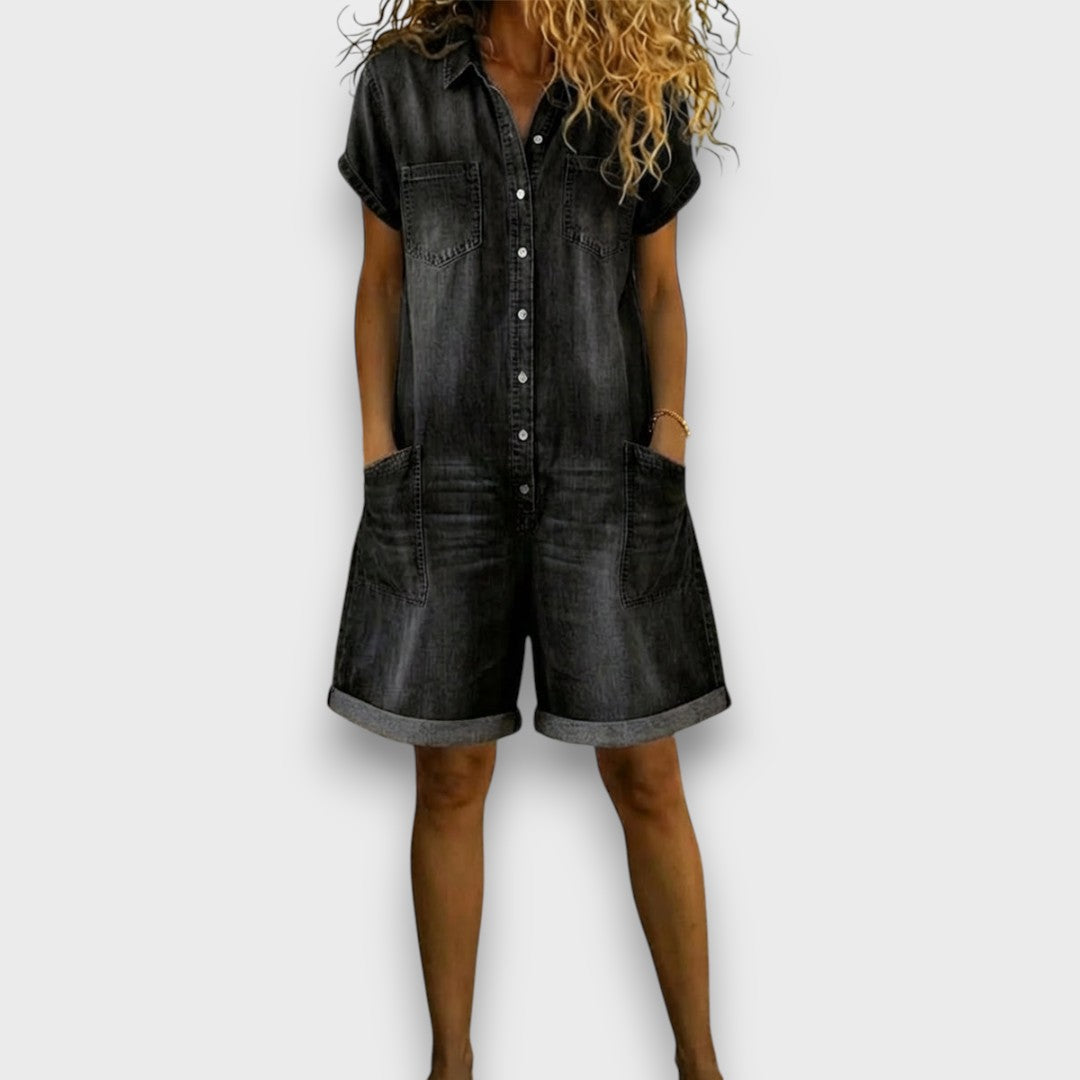 Áine - Vintage Short Jumpsuit in Cotton with Denim Look