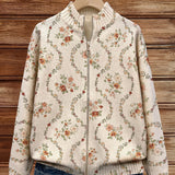 Fíona - Cream Floral Zip-Up Cardigan