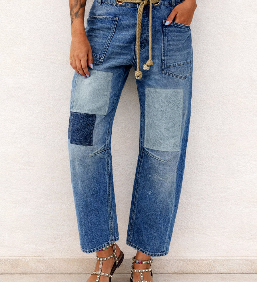 Clíona - Patchwork Drawstring Jeans