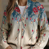 Nessa - Gradient Peacock Feather Zip-Up Cardigan